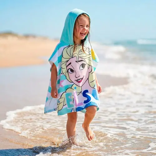Disney Frozen Poncho Elsa und Anna – Badeponcho Kinder – Strandponcho – Schnelltrocknend – Polyester – Mit Kapuze