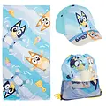 Bluey Bluey Strandtuch Turnbeutel und Cap – Strandset Kinder – Handtuch Tasche und Kappe – Strand Pool Urlaub