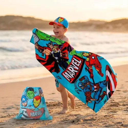 Marvel Marvel Avengers Strandlaken Zwemtas en Pet – Strandset Kind – Handdoek Tas Cap – Strand Zwembad Vakantie