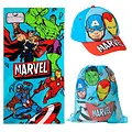 Marvel Marvel Avengers Strandtuch Turnbeutel und Cap – Strandset Kinder – Handtuch Tasche Kappe – Strand Pool Urlaub