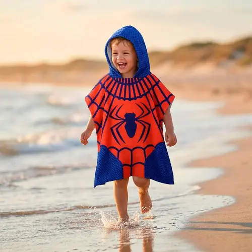 Marvel Spiderman Poncho Jongens – Marvel Strandponcho met Capuchon – Kinder Handdoek Poncho Sneldrogend – Strand Zwembad Vakantie