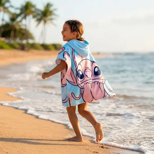 Disney Stitch Handdoek Poncho – Disney Kinder Poncho Handdoek – 55x110 cm – Meisjes – Sneldrogend