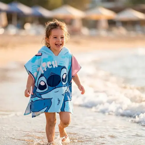 Disney Stitch Handdoek Poncho – Disney Kinder Poncho Handdoek – 55x110 cm – Meisjes – Sneldrogend