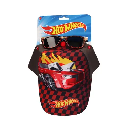 Hot Wheels Hot Wheels Pet met Zonnebril Set – Kinder Pet Jongens – Rood Zwart – Verstelbare Cap – UV Bescherming