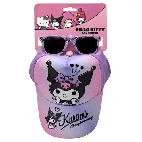 Hello Kitty Hello Kitty Kuromi Pet en Zonnebril Set – Paars Roze – UV400 Bescherming – Verstelbare Zomer Pet voor Meisjes