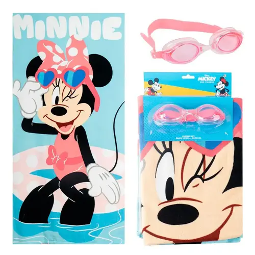 Disney Disney Minnie Mouse Strandlaken met Zwembril – Polyester – 70x140 cm – Sneldrogend – Strand & Zwembad Set