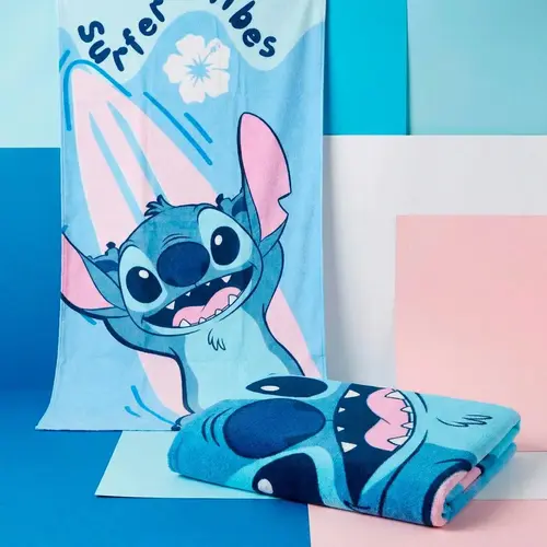Disney Stitch Strandlaken Katoen 70x140 cm – Disney Strandhanddoek Jongens en Meisjes – Blauw Roze