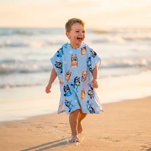 Bluey Bluey Poncho Handdoek Kinderen – Strandponcho – Sneldrogend Polyester – Met Capuchon – Blauw