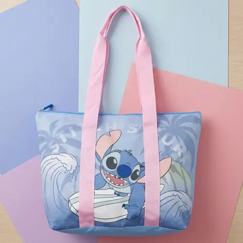 Disney Disney Stitch Strandtas – Grote Strandtas Dames – Shopper met Ritssluiting – Blauwe Strandtas met Schouderbanden