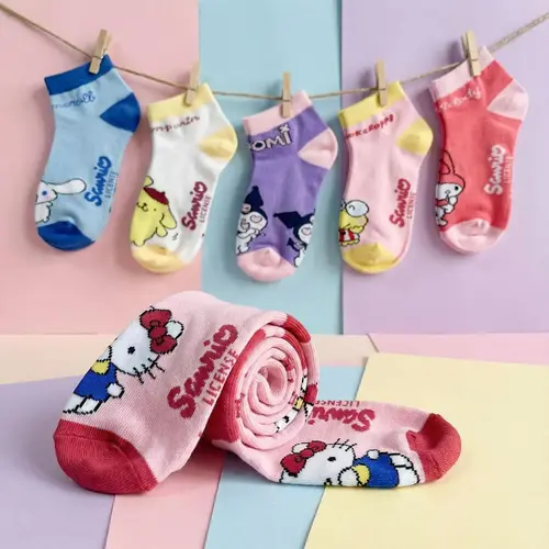 Hello Kitty Hello Kitty & Sanrio Sokken 7 Paar – Kindersokken Meisjes – Enkelsokken – Kuromi My Melody Cinnamoroll – Multicolor