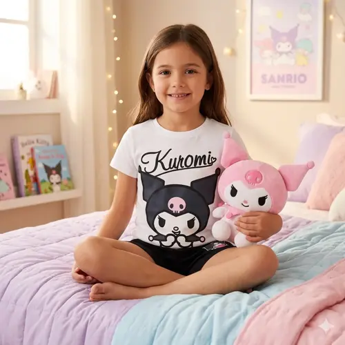 Hello Kitty Hello Kitty Kuromi Kledingset – Zomer Set Meisjes – T-shirt en Korte Broek – Officieel Gelicenseerd
