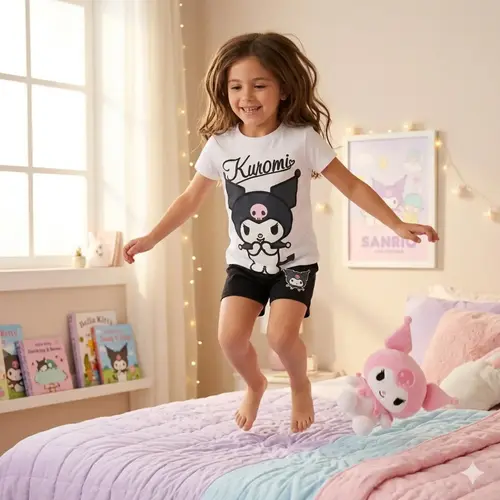 Hello Kitty Hello Kitty Kuromi Kledingset – Zomer Set Meisjes – T-shirt en Korte Broek – Officieel Gelicenseerd