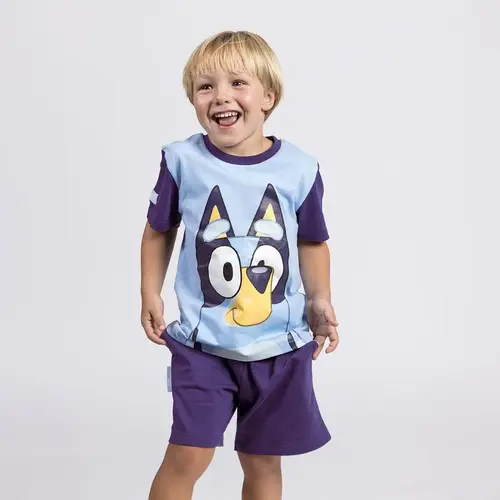 Bluey Bluey Kledingset Jongens – T-Shirt en Short Blauw Paars – Zomer Outfit – Officieel Gelicenseerd