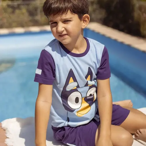 Bluey Bluey Kledingset Jongens – T-Shirt en Short Blauw Paars – Zomer Outfit – Officieel Gelicenseerd