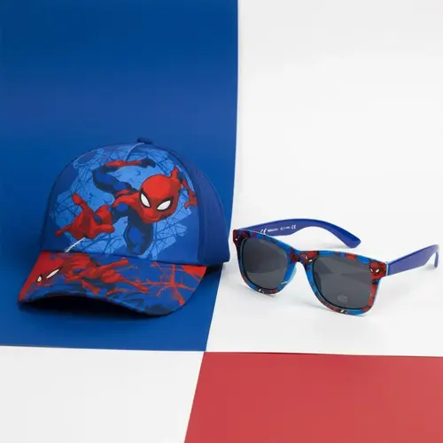 Marvel Spiderman Pet en Zonnebril Set voor Kinderen – Blauw Rood – Zomer Accessoire Jongens – UV Bescherming – Officieel Marvel