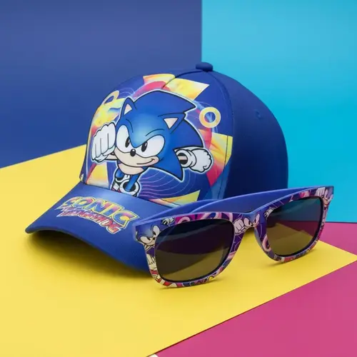 Sonic the Hedgehog Sonic Pet met Zonnebril Set Kind – Blauwe Cap Jongens – Zomer Accessoires