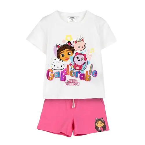 Gabby's Poppenhuis Gabby’s Dollhouse Zomerset Meisjes – T-shirt en Korte Broek – Roze Wit Kinderkleding
