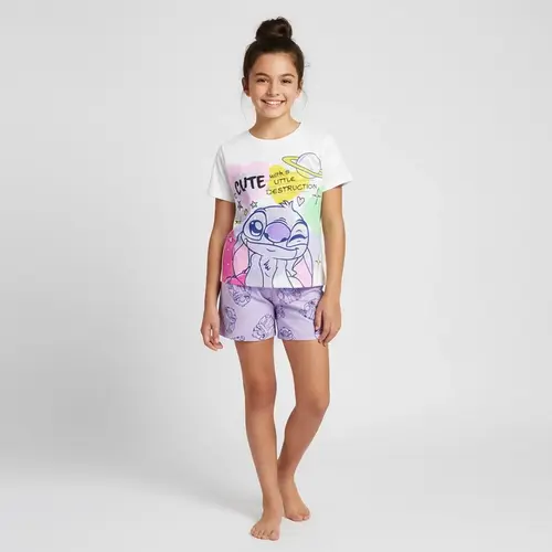 Disney Disney Stitch Zomerset Meisjes – T-shirt en Korte Broek – Paars – Kinder Kleding Set