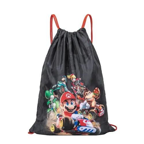Super Mario Mario Kart gym bag boys black – drawstring sports bag – lightweight gym sack – height 42cm – ideal for school and sports