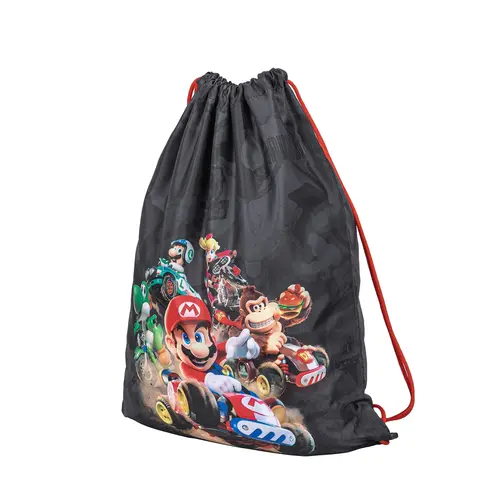 Super Mario Mario Kart gym bag boys black – drawstring sports bag – lightweight gym sack – height 42cm – ideal for school and sports