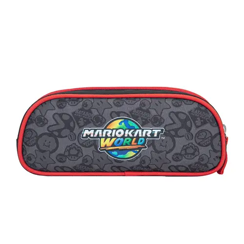 Super Mario Mario Kart pencil case boys black red – double pencil case with 2 compartments – school pencil case with zipper – ideal for pens and school supplies