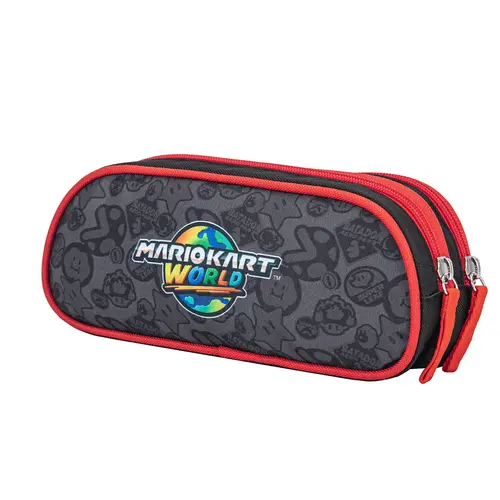 Super Mario Mario Kart pencil case boys black red – double pencil case with 2 compartments – school pencil case with zipper – ideal for pens and school supplies