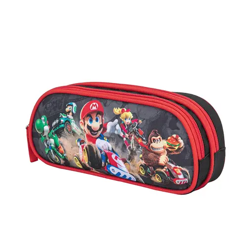 Super Mario Mario Kart pencil case boys black red – double pencil case with 2 compartments – school pencil case with zipper – ideal for pens and school supplies