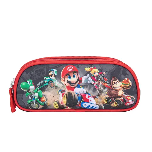Super Mario Mario Kart pencil case boys black red – double pencil case with 2 compartments – school pencil case with zipper – ideal for pens and school supplies