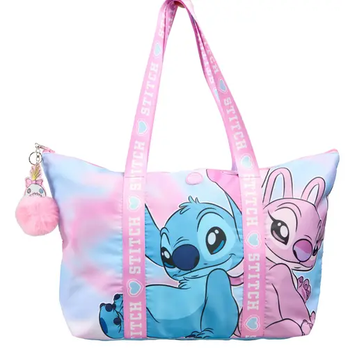 Disney Stitch weekend bag girls – large shoulder bag with Stitch and Angel – pink blue bag with zipper