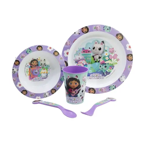 Gabby's Poppenhuis Gabby's Dollhouse eetset 5 delig – Bord Kom Beker Bestek – Kinder servies set magnetron geschikt Gabby's Poppenhuis Gabby's Dollhouse eetset 5 delig – Bord Kom Beker Bestek – Kinder servies set magnetron geschikt