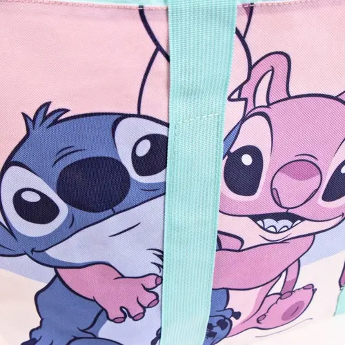 Disney Disney Stitch Strandtas – Grote Schoudertas met Angel – Lichtroze & Blauw – Ritsvak & Binnenvak