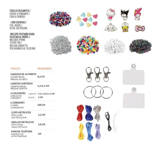 Hello Kitty Hello Kitty DIY Armbandjes en Sleutelhangers Set – 250+ Kralen – Inclusief Bedels, Koorden en Telefoonhanger