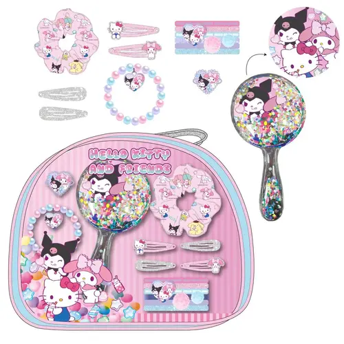 Hello Kitty Hello Kitty Beautyset voor Meisjes – Haaraccessoires Set met Haarborstel, Scrunchie, Clips, Elastieken en Armband – Inclusief Opbergtas