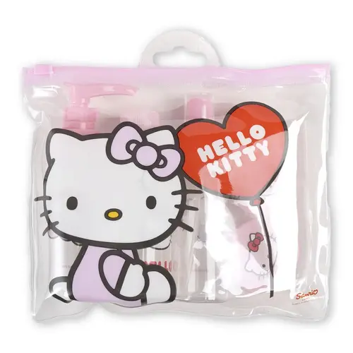 Hello Kitty Hello Kitty Hygiene Set voor Kinderen – Reisflesjes Set met Pompfles, Sprayfles, Flesje en Transparante Opbergtas