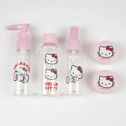 Hello Kitty Hello Kitty Hygiene Set voor Kinderen – Reisflesjes Set met Pompfles, Sprayfles, Flesje en Transparante Opbergtas