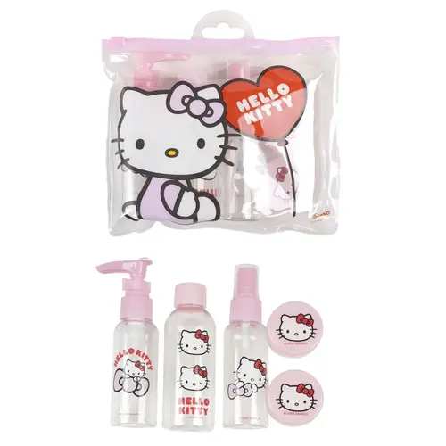 Hello Kitty Hello Kitty Hygiene Set voor Kinderen – Reisflesjes Set met Pompfles, Sprayfles, Flesje en Transparante Opbergtas