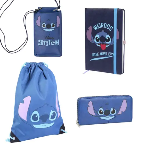 Disney Disney Stitch Cadeauset Blauw – Portemonnee, Crossbody Telefoontasje, Notitieboek en Gymtas – Officieel Gelicenseerd