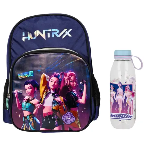 Kpop Demon Hunters Kpop Demon Hunters Huntrix Rugzak en Drinkfles Set – Schooltas met Waterfles – Marineblauw – Officieel Gelicenseerd