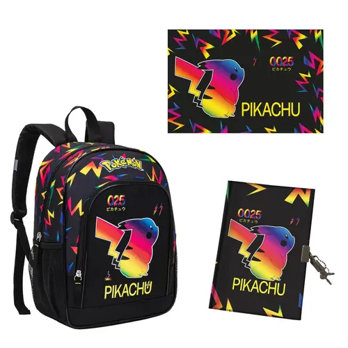 Pokemon Pokémon Pikachu Rugzak, Deskmat en Notebook Set – Schooltas met Bureauonderlegger en Notitieboek – Zwart – Officieel Gelicenseerd