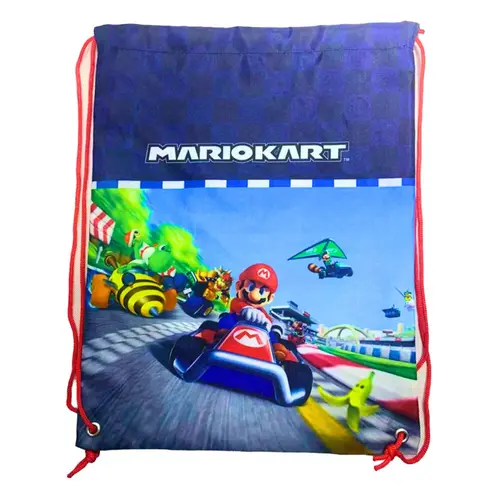Super Mario Mario Kart Rucksack und Turnbeutel Set – Schulrucksack mit Sportbeutel – Blau Rot – Offiziell Lizenziert