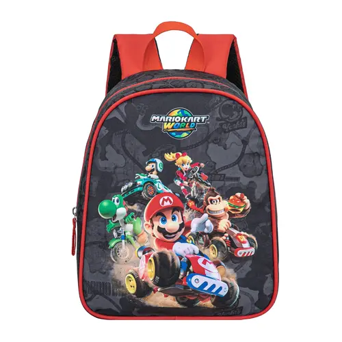 Super Mario Mario Kart World Rucksack Set mit Federmäppchen und Turnbeutel – Schulrucksack Kinder – Nintendo Mario Tasche – Jungen – Schwarz Rot – 32 CM