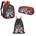 Super Mario Mario Kart World Rucksack Set mit Federmäppchen und Turnbeutel – Schulrucksack Kinder – Nintendo Mario Tasche – Jungen – Schwarz Rot – 32 CM