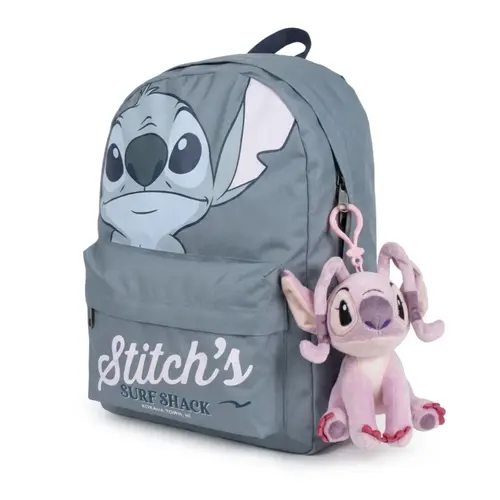Disney Disney Stitch Rugzak en Angel Tassenhanger Set – Schooltas met Plush Bag Clip – Grijs Roze – Officieel Gelicenseerd
