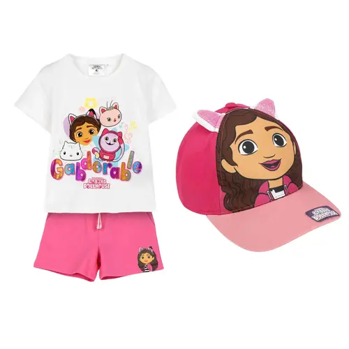 Gabby's Poppenhuis Gabby's Dollhouse Zomerset en Pet voor Meisjes – T Shirt, Korte Broek en Cap – Roze/Wit – Officieel Gelicenseerd