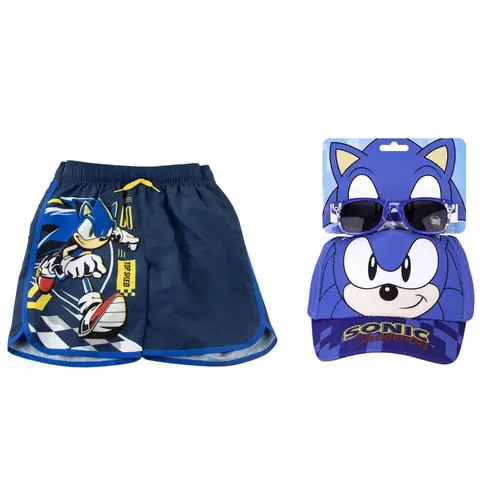 Sonic the Hedgehog Sonic the Hedgehog Zwembroek, Pet en Zonnebril Set – Jongens Zomer Bundle – Blauw – Officieel Gelicenseerd