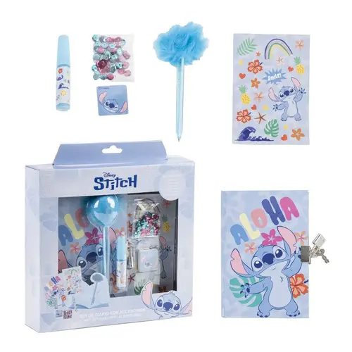 Disney Disney Stitch Dagboek met Slot en Fluffy Pen - Complete Schrijfset met Stickers en Accessoires - Officieel Gelicenseerd