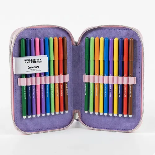 Hello Kitty Kuromi Gevuld Etui 3 Vaks – Paars – 44 Delig – Officieel Gelicenseerd – Inclusief Stiften, Kleurpotloden, Liniaal en Schrijfwaren
