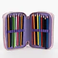 Hello Kitty Kuromi Gevuld Etui 3 Vaks – Paars – 44 Delig – Officieel Gelicenseerd – Inclusief Stiften, Kleurpotloden, Liniaal en Schrijfwaren