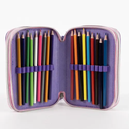 Hello Kitty Kuromi Gevuld Etui 3 Vaks – Paars – 44 Delig – Officieel Gelicenseerd – Inclusief Stiften, Kleurpotloden, Liniaal en Schrijfwaren