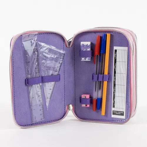 Hello Kitty Kuromi Gevuld Etui 3 Vaks – Paars – 44 Delig – Officieel Gelicenseerd – Inclusief Stiften, Kleurpotloden, Liniaal en Schrijfwaren